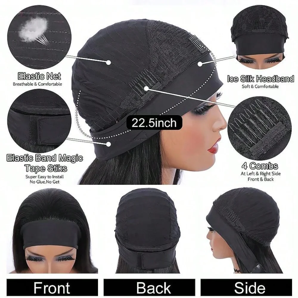 Headband Wig Human Hair Straight Brazilian Human Hair Headband Wigs For Women Glueless None Lace Front Human Hair Wigs Straight