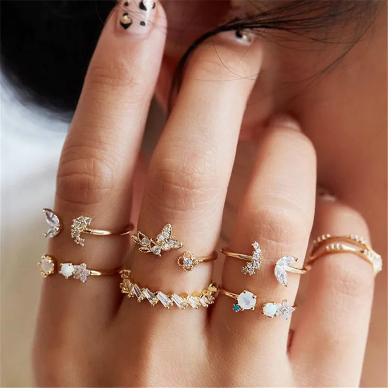Silver Color Crystal Rings