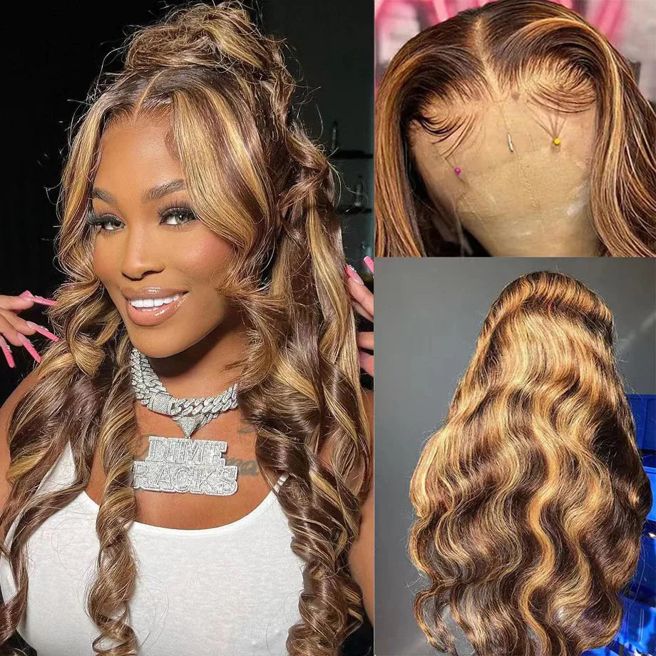 Highlight Wig 100% Human Hair 13x6 Hd Lace Frontal Wigs Honey Blonde Brazilian Body Wave 13x4  Lace Glueless Front Wig For Woman