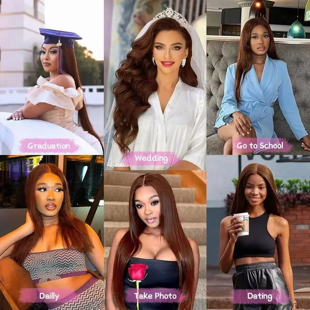 #4 Chocolate Brown Human Hair Wig 13x4 13x6 Hd Lace Frontal Wigs Pre Plucked 200% Density Straight Brown Human Hair Wig