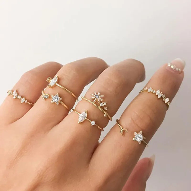 Silver Color Crystal Rings