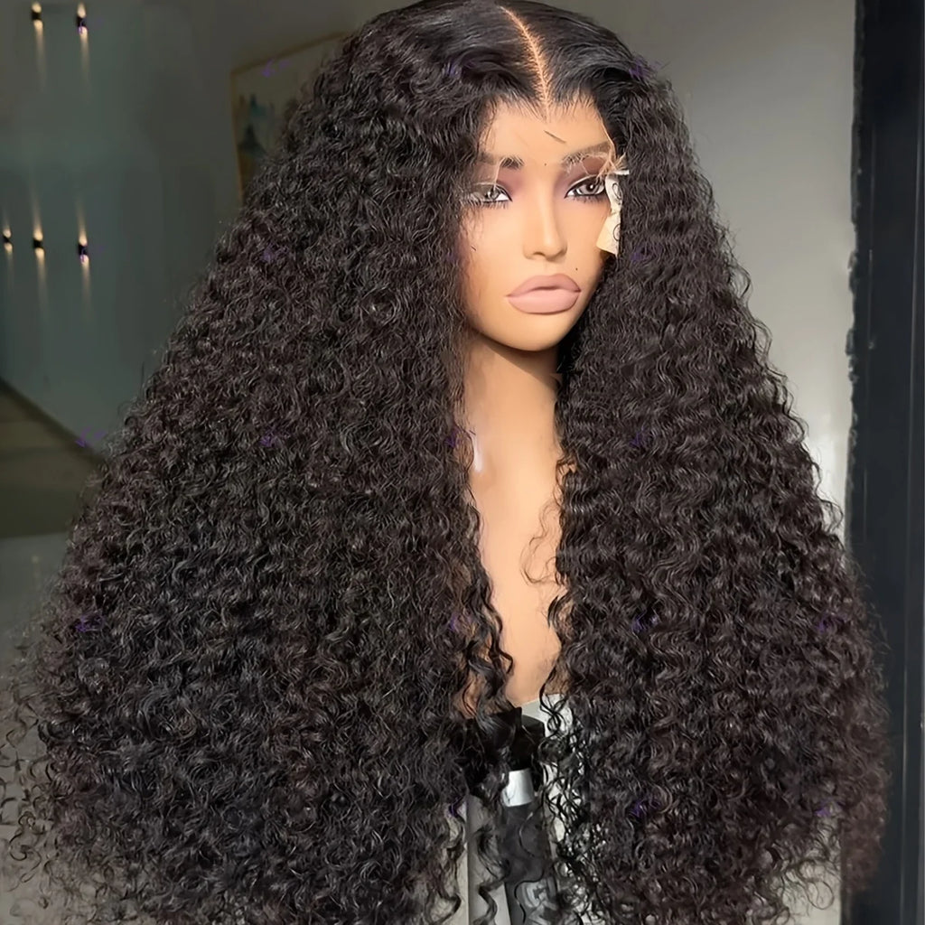30" Long Kinky Curly Human Hair Natural Black 13x6 HD Lace Front Wigs Brazilian Free Part Pre plucked with Baby Hair Glueless