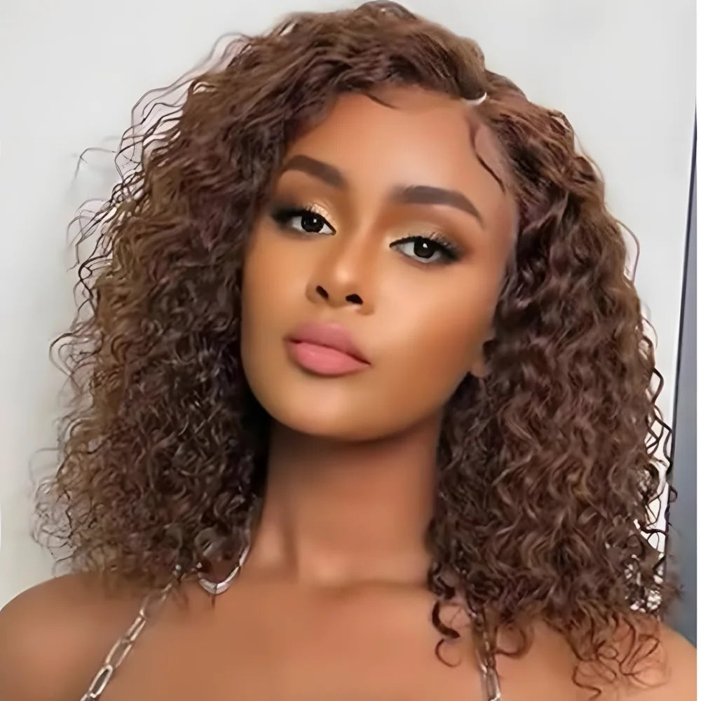 Brown Curly Bob Human Hair Wigs 13x4 Lace Frontal Wig Human Hair 4x4 Closure Lace Front Wigs For Women