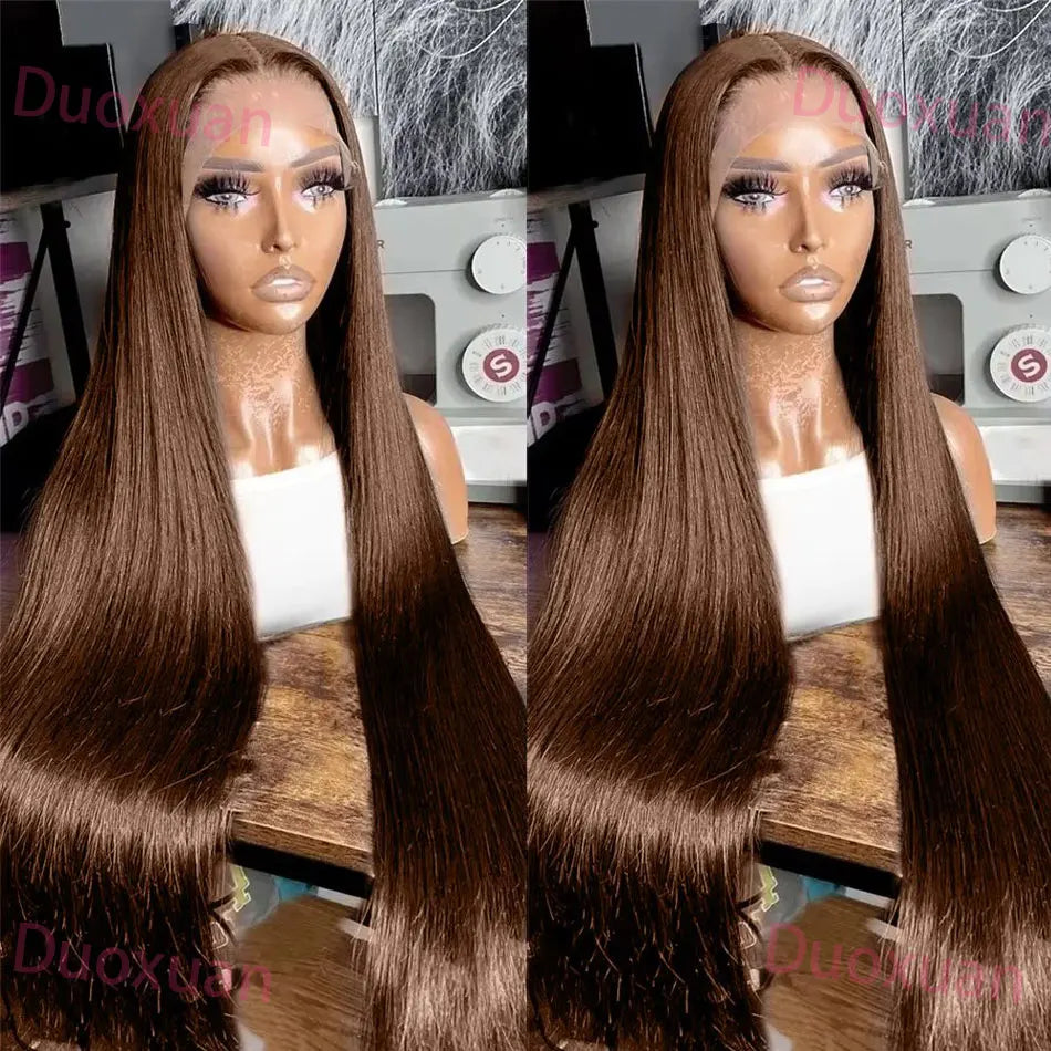 #4 Chocolate Brown Human Hair Wig 13x4 13x6 Hd Lace Frontal Wigs Pre Plucked 200% Density Straight Brown Human Hair Wig