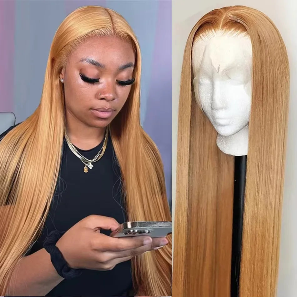 27 Honey Blonde Straight Human Hair Wigs