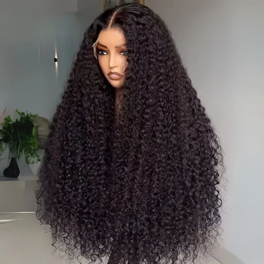 30" Long Kinky Curly Human Hair Natural Black 13x6 HD Lace Front Wigs Brazilian Free Part Pre plucked with Baby Hair Glueless