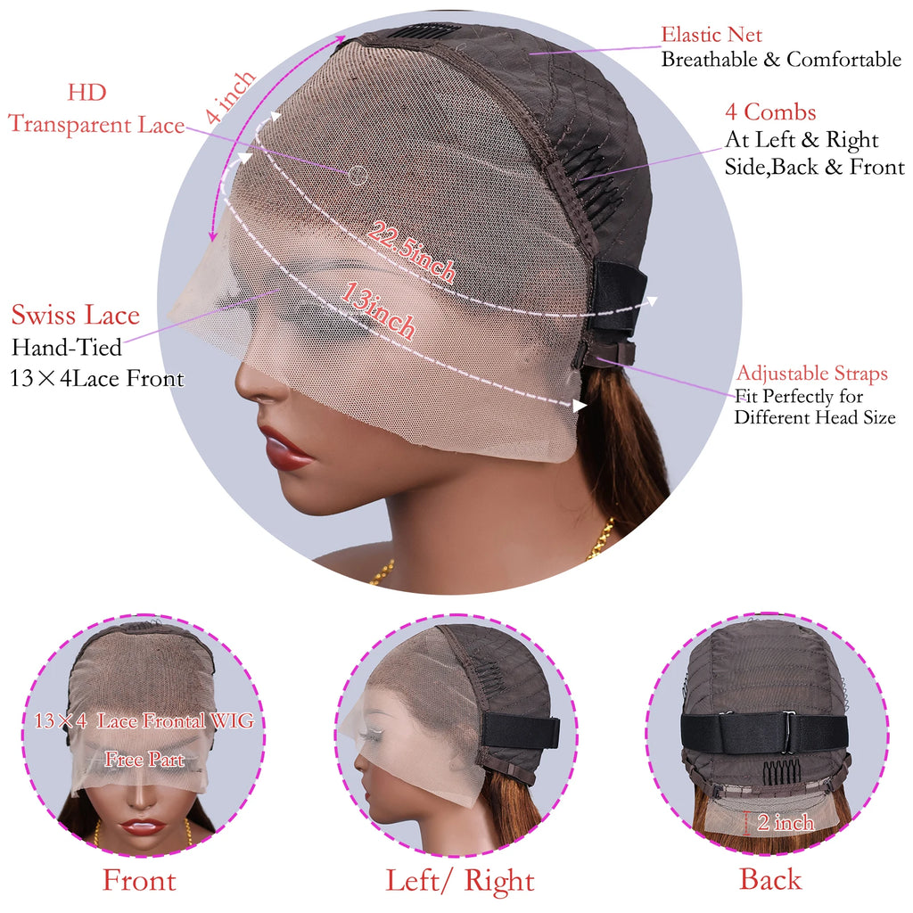 #4 Chocolate Brown Human Hair Wig 13x4 13x6 Hd Lace Frontal Wigs Pre Plucked 200% Density Straight Brown Human Hair Wig