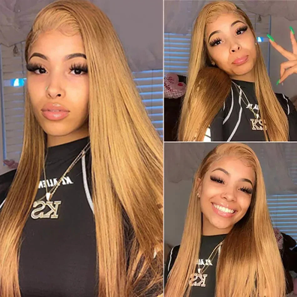 27 Honey Blonde Straight Human Hair Wigs