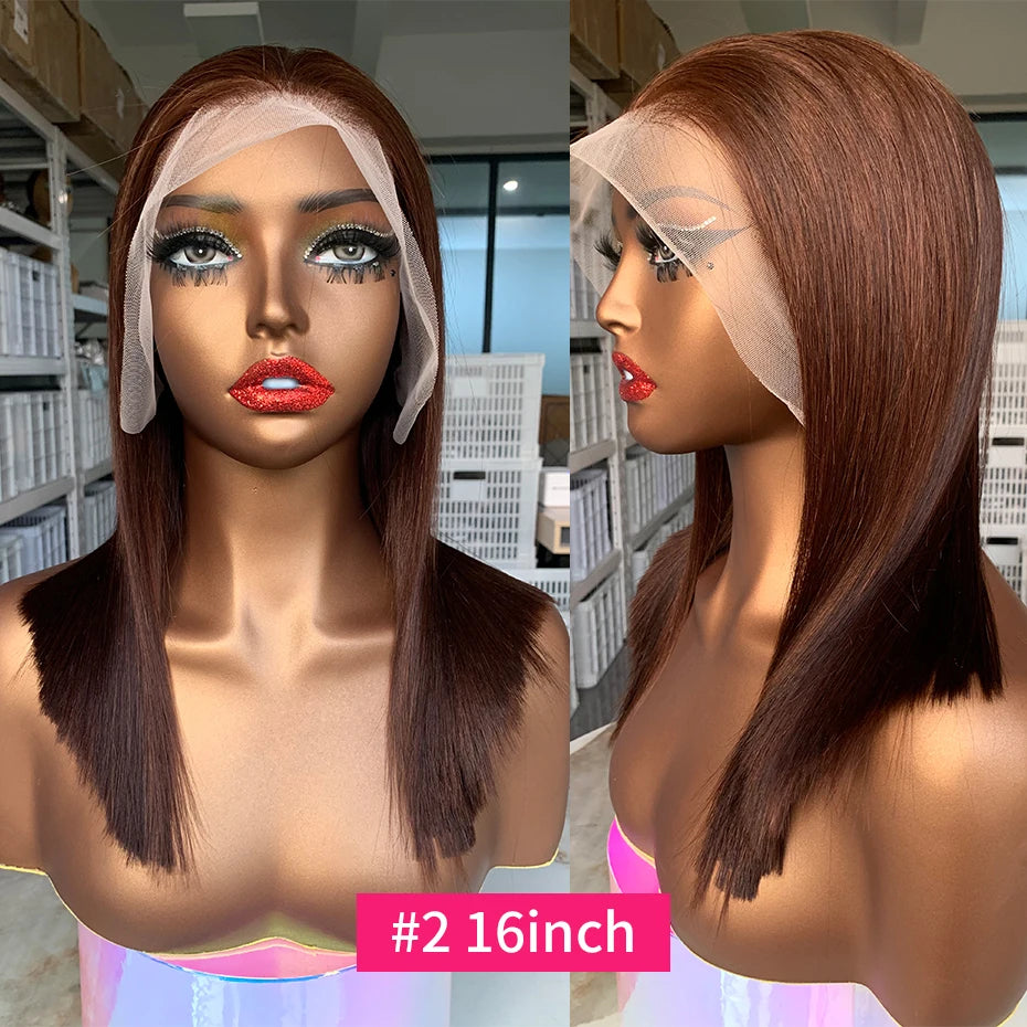 18 20 22 24 inch 13x4 Bob Human Hair Wig 100% Raw Vietnamese Double Drawn Bone Straight Human Hair Lace Frontal Wigs #2 Color