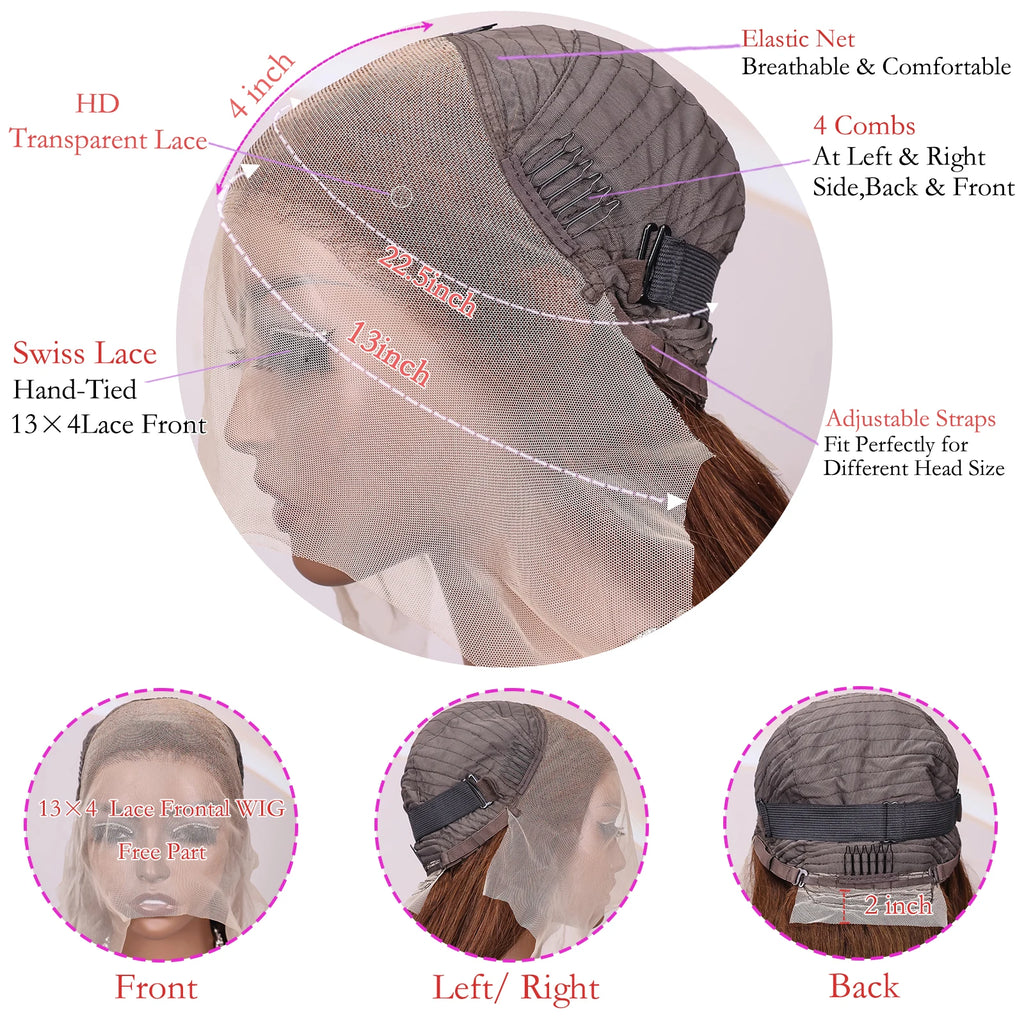 #4 Chocolate Brown Human Hair Wig 13x4 13x6 Hd Lace Frontal Wigs Pre Plucked 200% Density Straight Brown Human Hair Wig