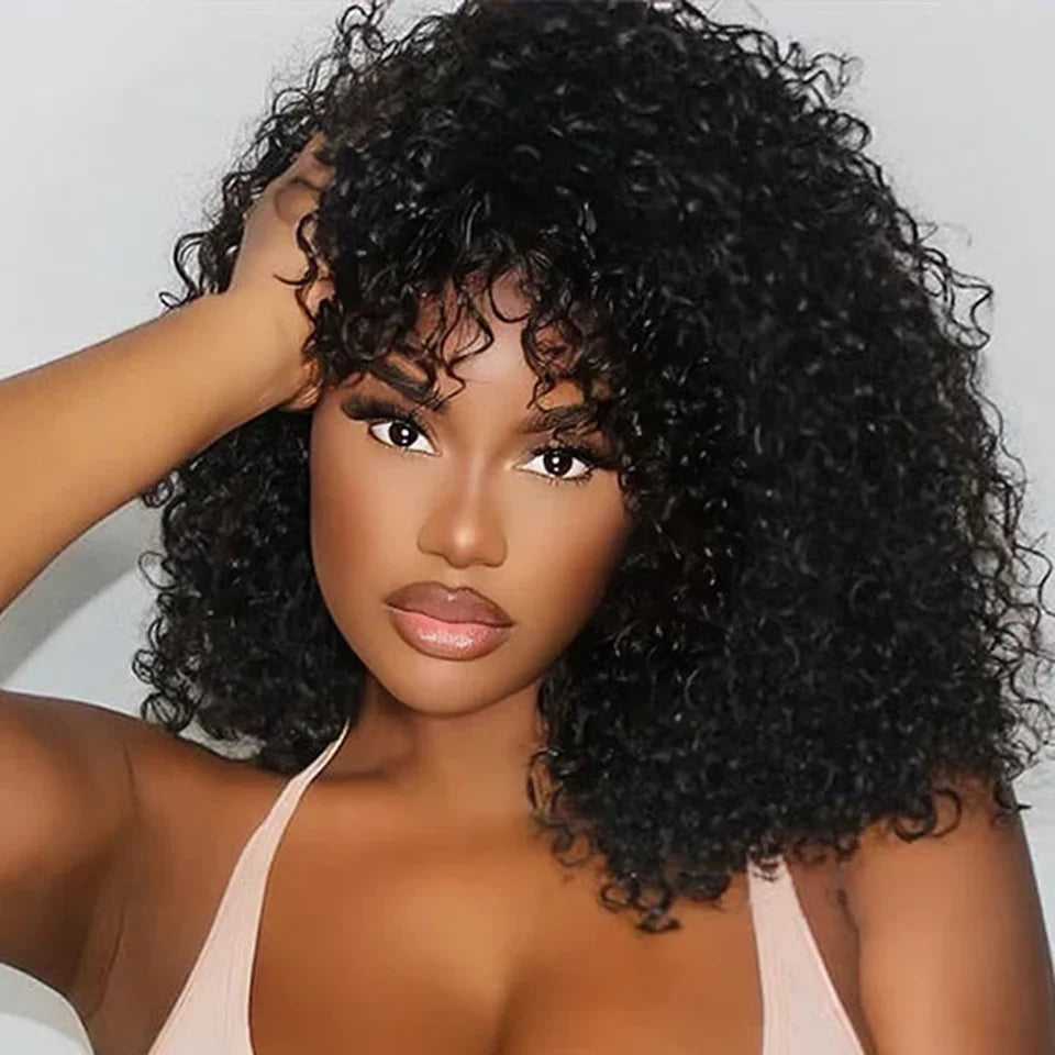 Full Curly Bob Wigs Human Hair Wigs Afro Curly Wigs With Bangs Glueless Wear Go Jerry Curly Bob Wigs Brazilian Human Hair Wigs