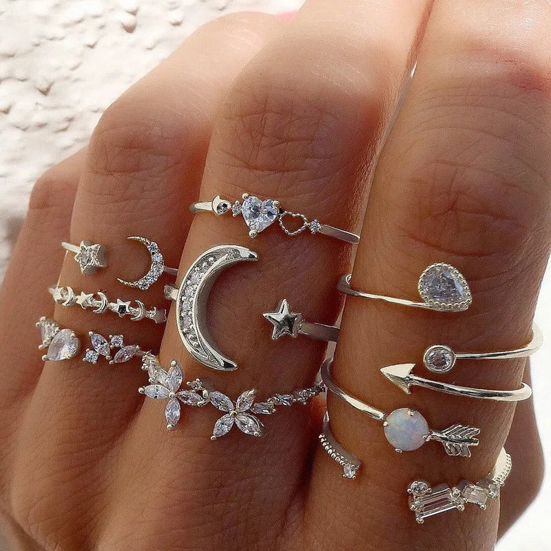 Silver Color Crystal Rings