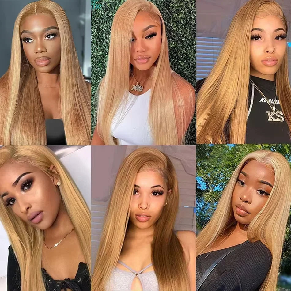 27 Honey Blonde Straight Human Hair Wigs