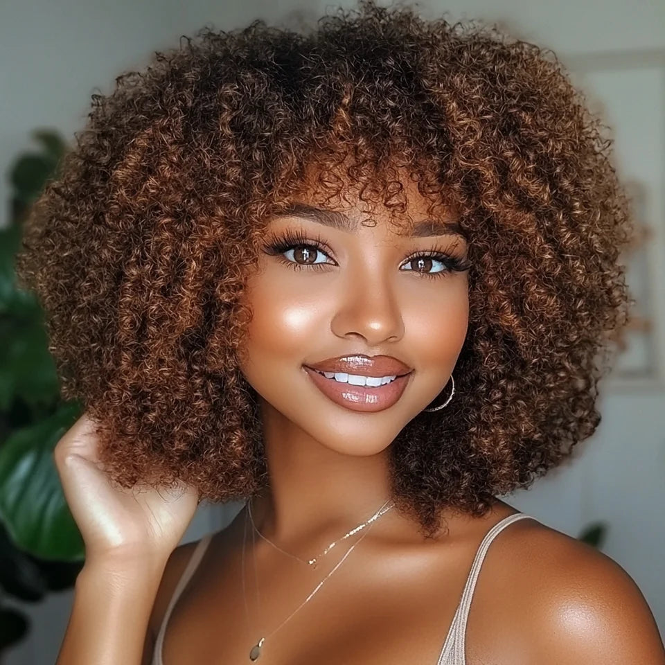 Full Curly Bob Wigs Human Hair Wigs Afro Curly Wigs With Bangs Glueless Wear Go Jerry Curly Bob Wigs Brazilian Human Hair Wigs