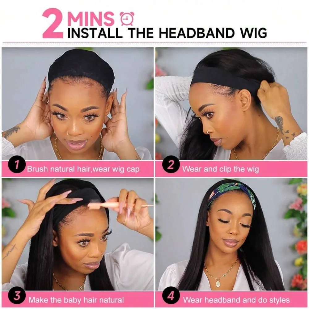Headband Wig Human Hair Straight Brazilian Human Hair Headband Wigs For Women Glueless None Lace Front Human Hair Wigs Straight