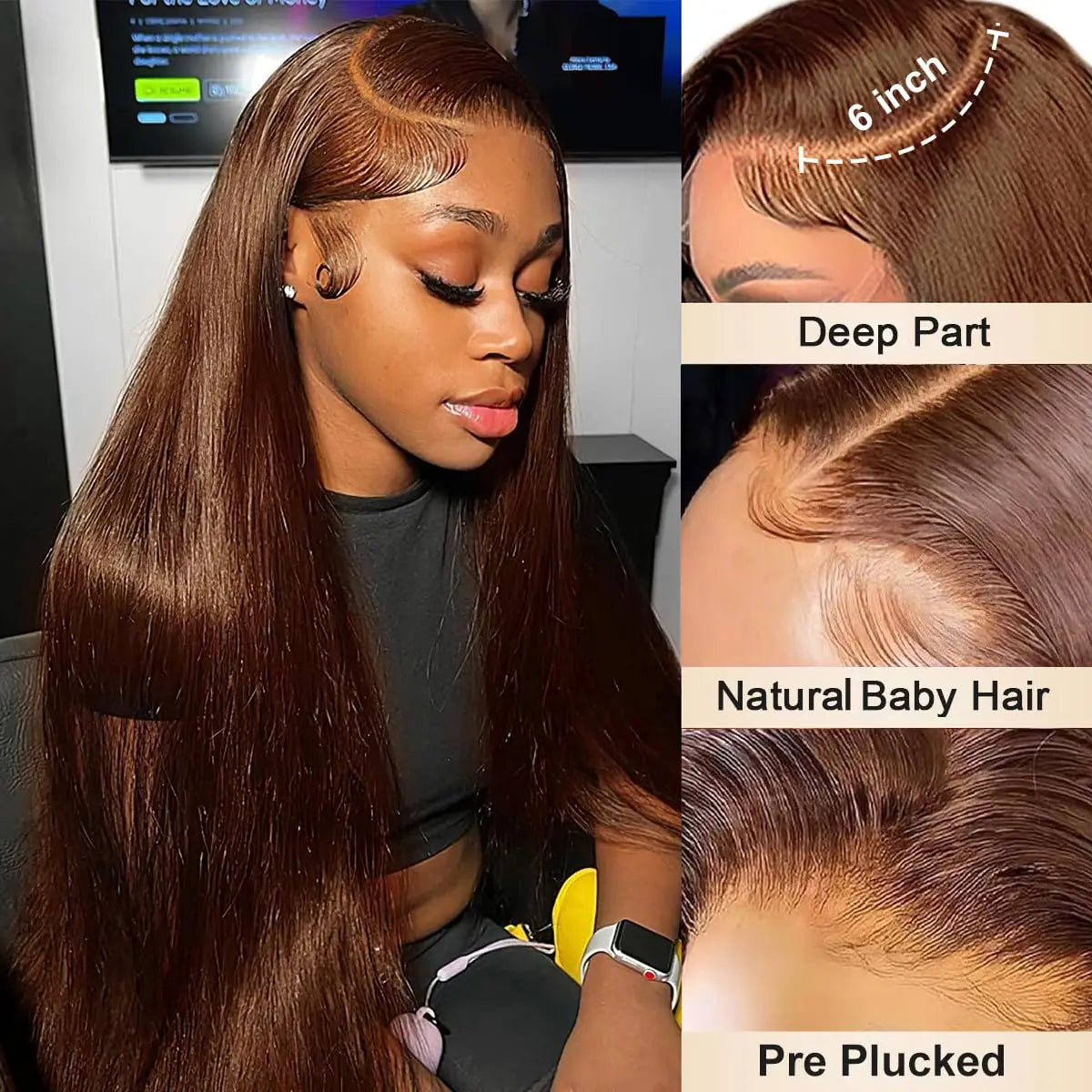 #4 Chocolate Brown Human Hair Wig 13x4 13x6 Hd Lace Frontal Wigs Pre Plucked 200% Density Straight Brown Human Hair Wig