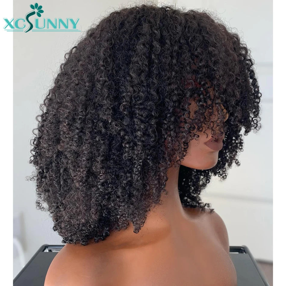 Kinky Curly Human Hair Wigs  Made O Scalp Wig