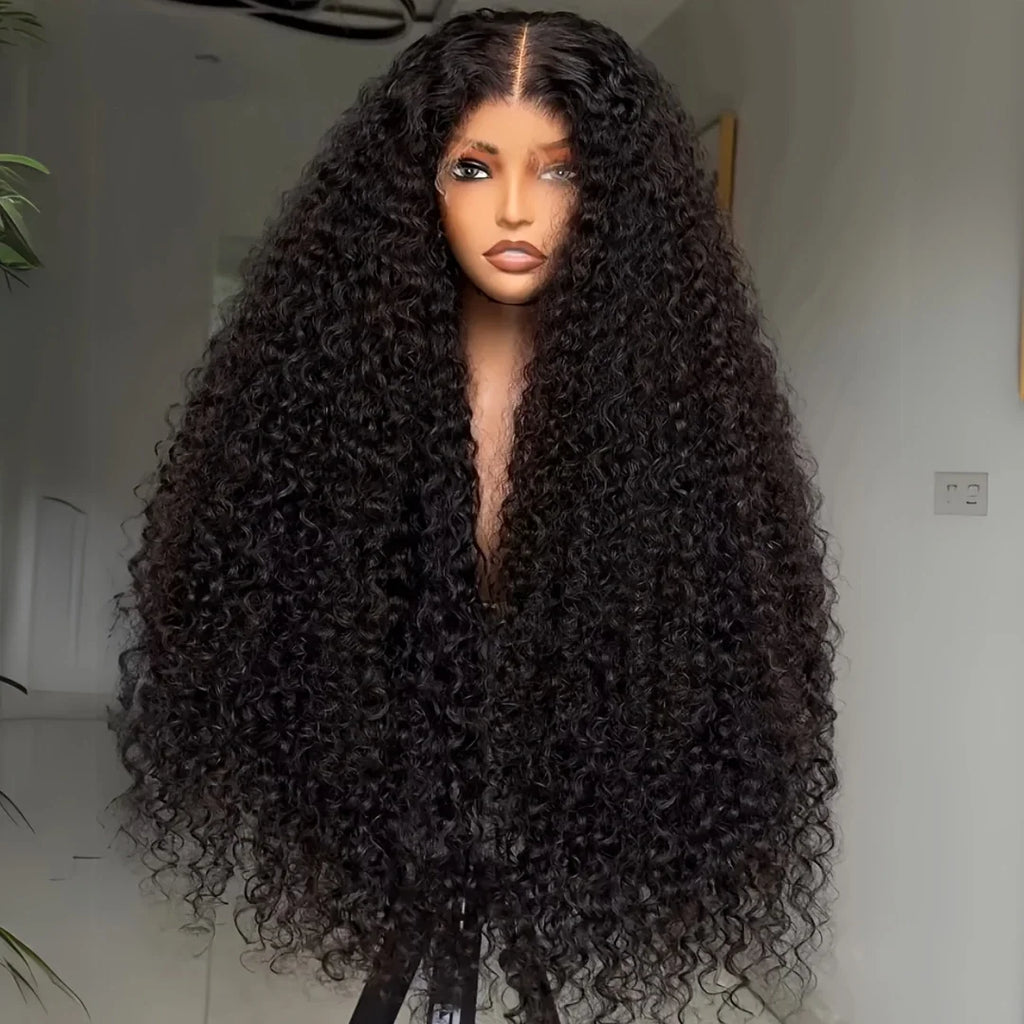 30" Long Kinky Curly Human Hair Natural Black 13x6 HD Lace Front Wigs Brazilian Free Part Pre plucked with Baby Hair Glueless
