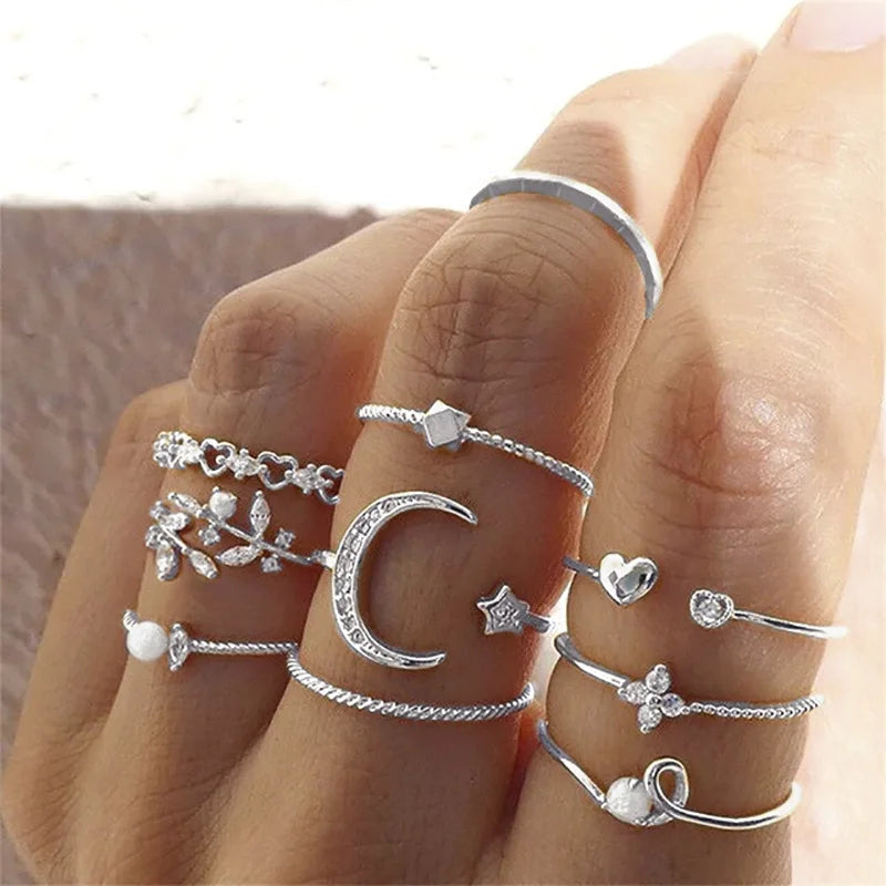 Silver Color Crystal Rings