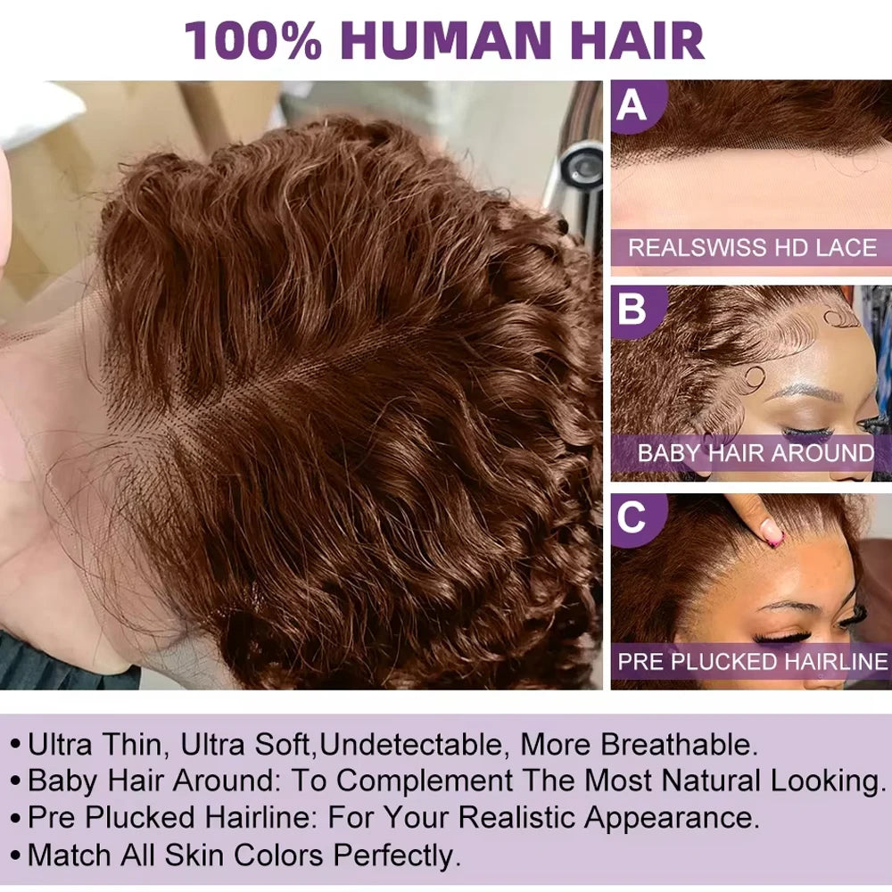 Brown Curly Bob Human Hair Wigs 13x4 Lace Frontal Wig Human Hair 4x4 Closure Lace Front Wigs For Women