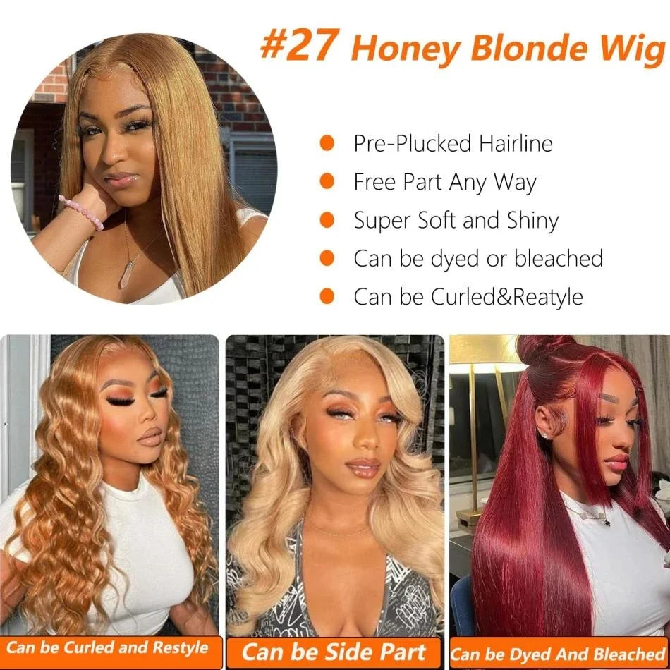 27 Honey Blonde Straight Human Hair Wigs
