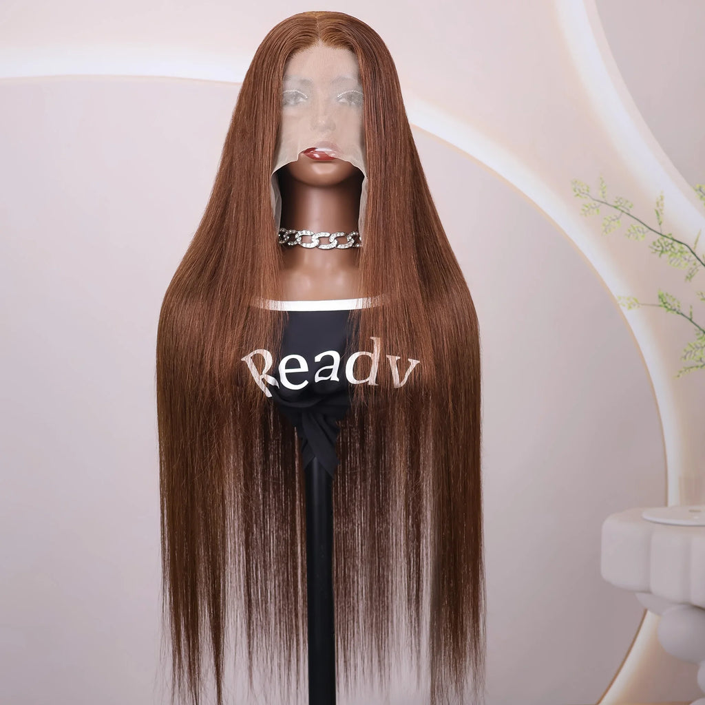 #4 Chocolate Brown Human Hair Wig 13x4 13x6 Hd Lace Frontal Wigs Pre Plucked 200% Density Straight Brown Human Hair Wig
