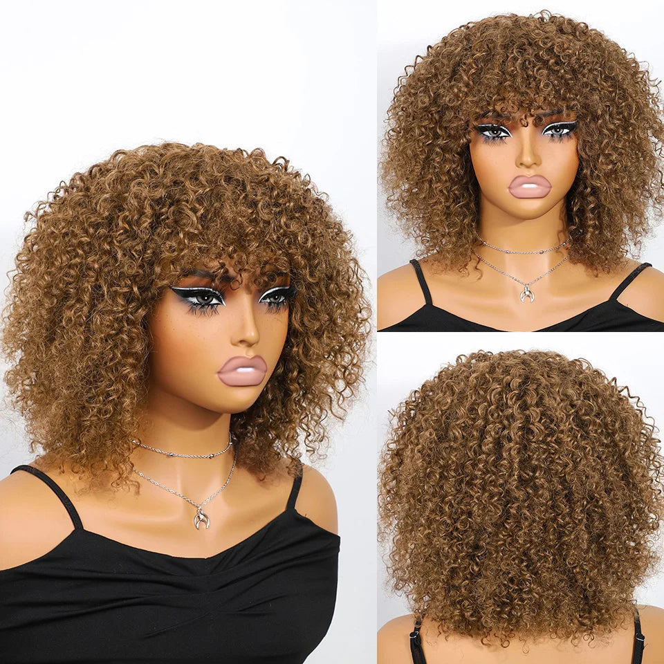 Full Curly Bob Wigs Human Hair Wigs Afro Curly Wigs With Bangs Glueless Wear Go Jerry Curly Bob Wigs Brazilian Human Hair Wigs