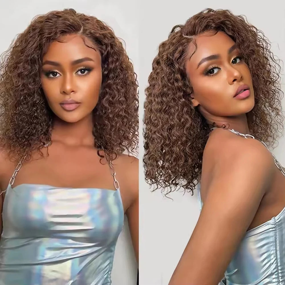 Brown Curly Bob Human Hair Wigs 13x4 Lace Frontal Wig Human Hair 4x4 Closure Lace Front Wigs For Women