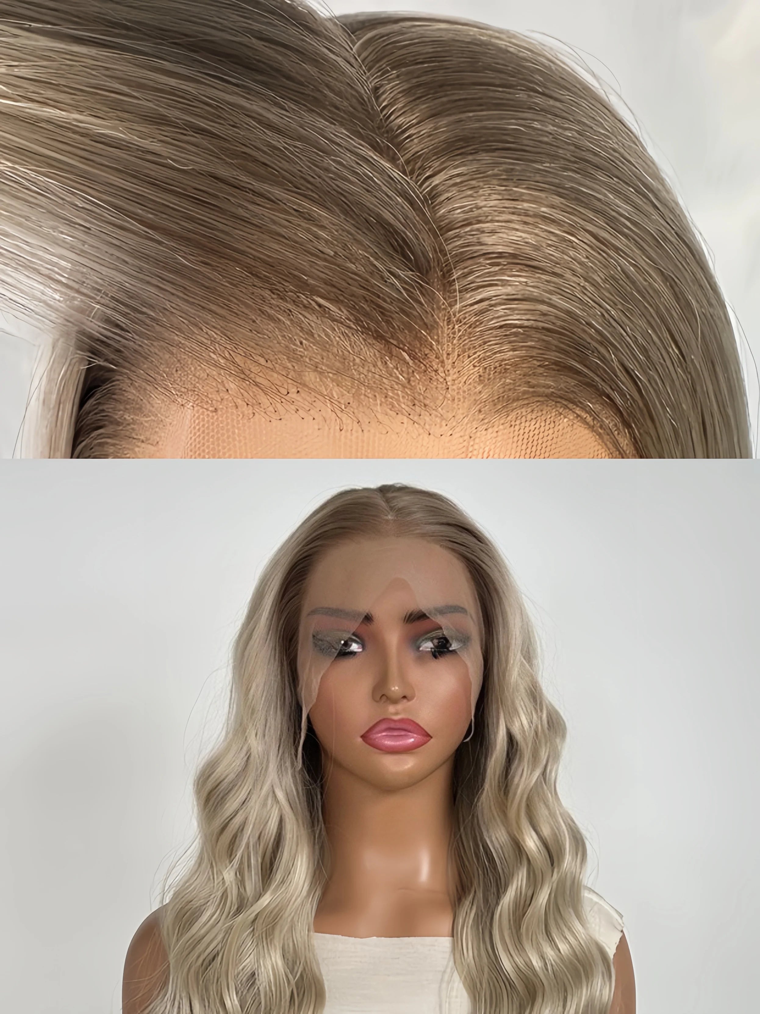 Long Curly Hair Wig Blonde With Deep Brown Roots 13x4 HD Lace Frontal 26 Inch Long Pre-Bleached Natural Hairline  Synthetic Wigs