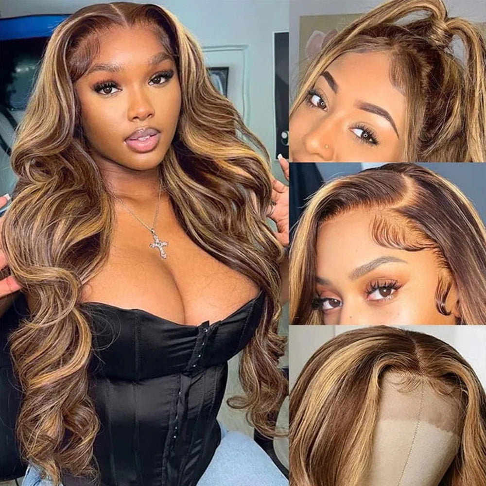 Highlight Wig 100% Human Hair 13x6 Hd Lace Frontal Wigs Honey Blonde Brazilian Body Wave 13x4  Lace Glueless Front Wig For Woman