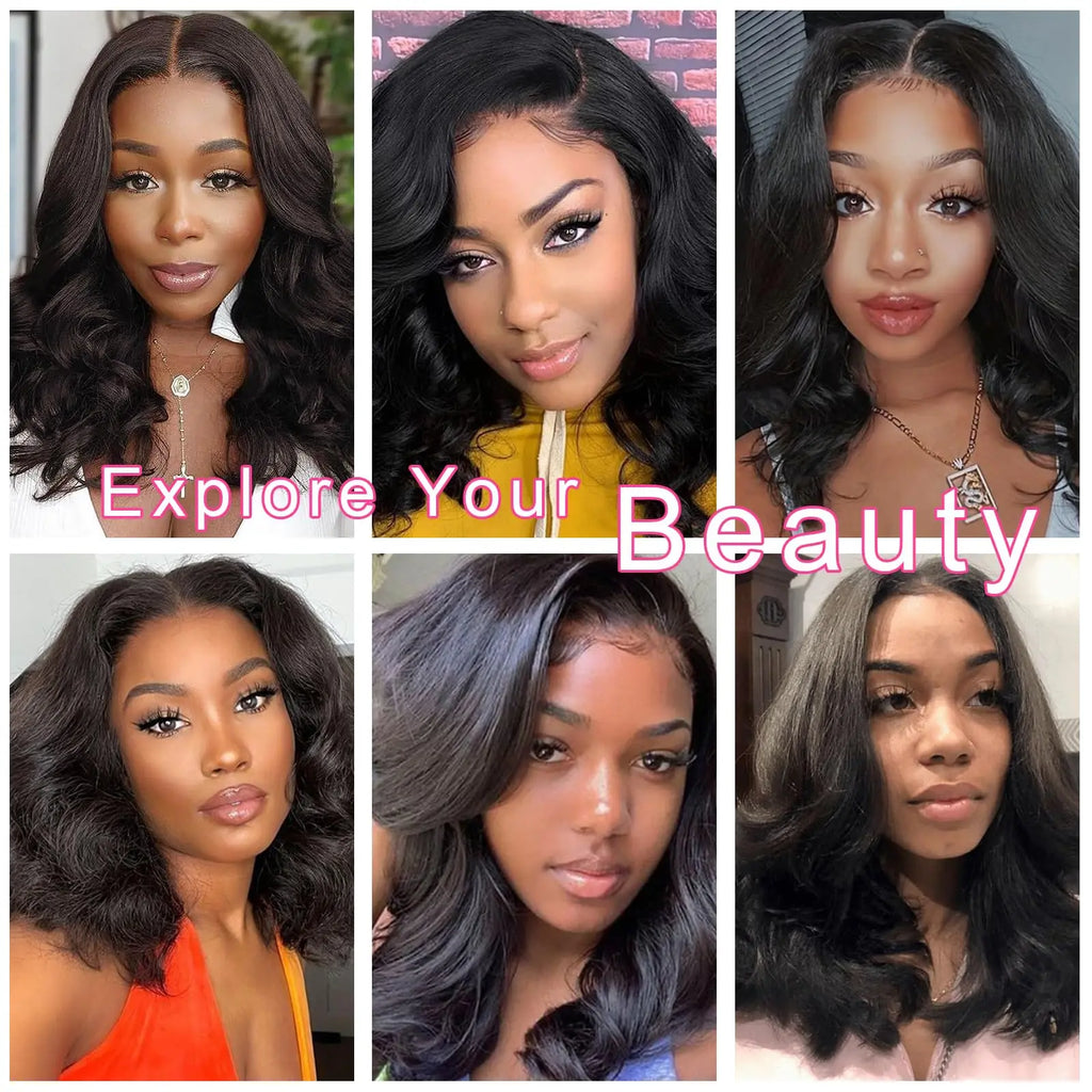 U Part Wig Body Wave Bob 250% Human Hair Wigs 8-16" For Women Brazilian Virgin Hair Natural Color Full Machine Made U Part Wigs