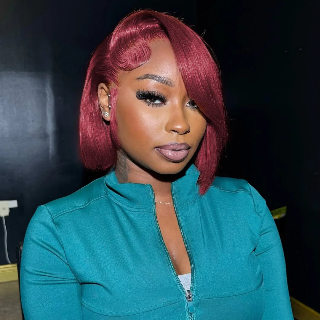 Burgundy Bob Wig Human Hair 13x4 HD Lace Frontal Straight 99J Short Human Hair Wigs Red Wig Front Human Hair Wig Colored Wigs