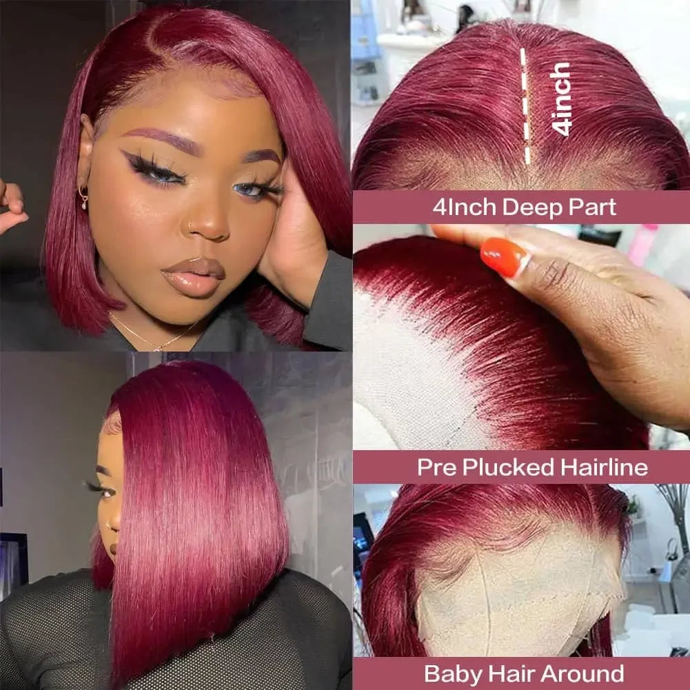 Burgundy Glueless Wig Human Hair Ready To Wear And Go Bob Wigs For Women 6x4 Frontal Straight Lace Front Wigs On Sale